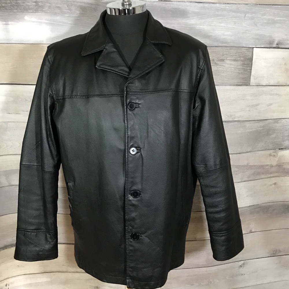 SHAVER LAKE Men’s black leather coat L
